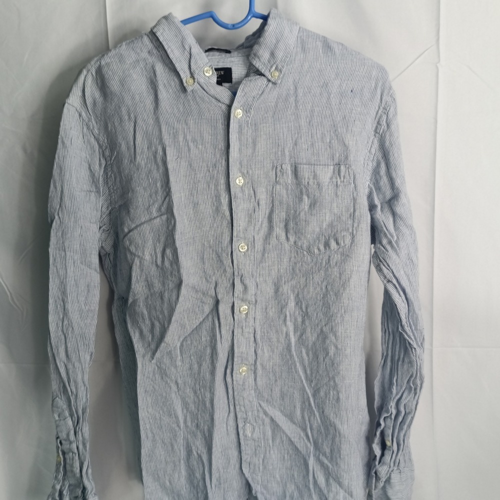 J. Crew Mens M Slim Fit Linen Button Down Blue White Striped Shirt